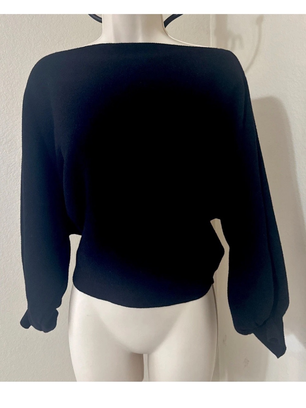 Forever 21 Women’s Black Knit Boat Neck Balloon Long Sleeve Pullover Sweater S